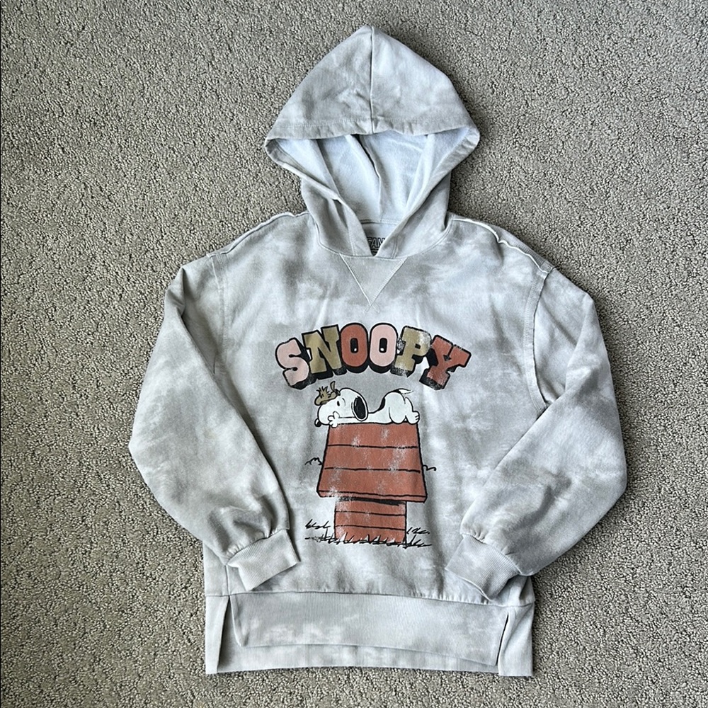 Peanuts Snoopy Pullover Sweatshirt Hoodie Oversized Tie-Dye Fleece Top XS EUC